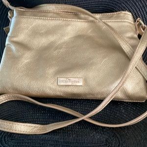 Hush Puppies Gold Pebbled Grain Crossbody Bag